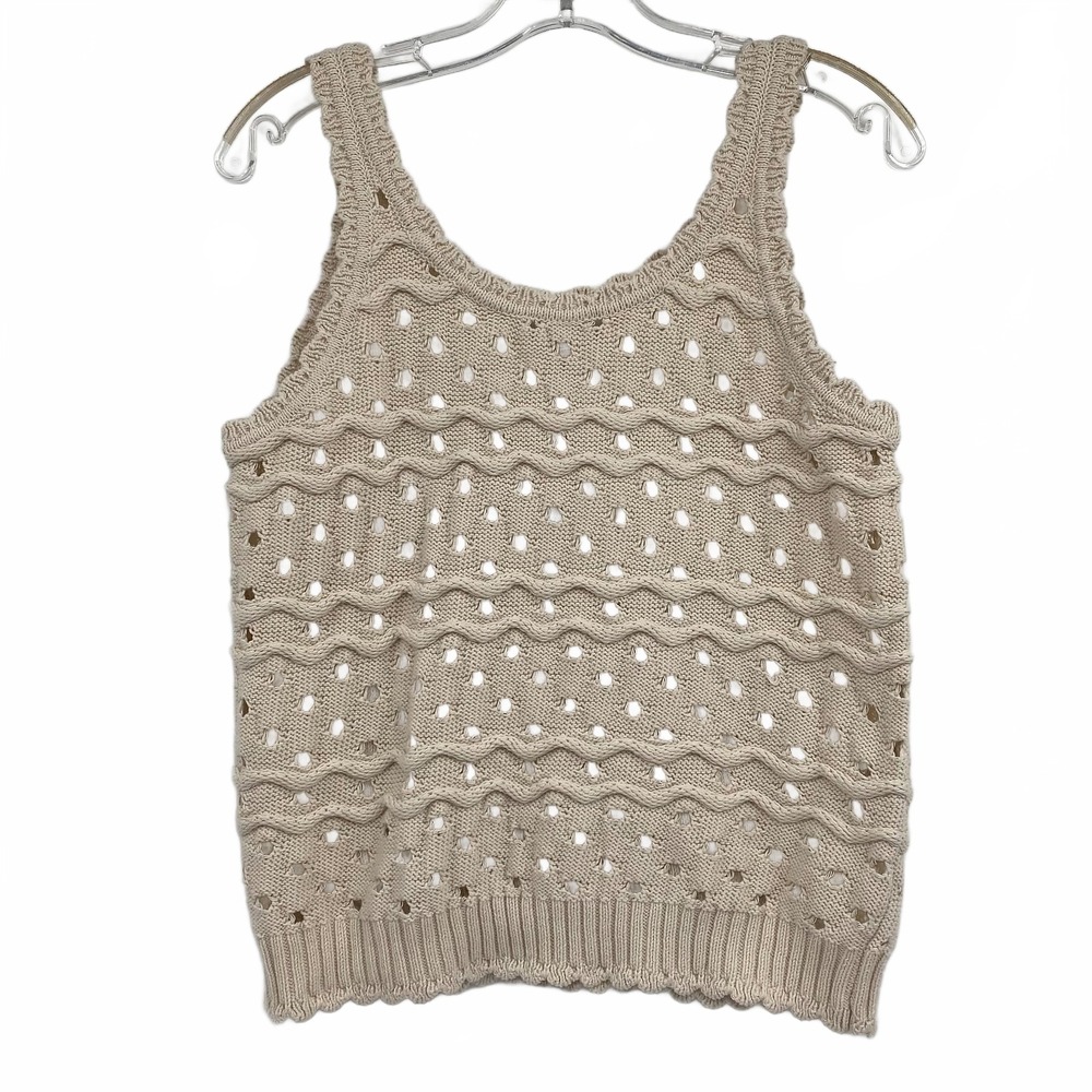 Splendid Beige Tank Top Scallop Edge Knit | Womens M